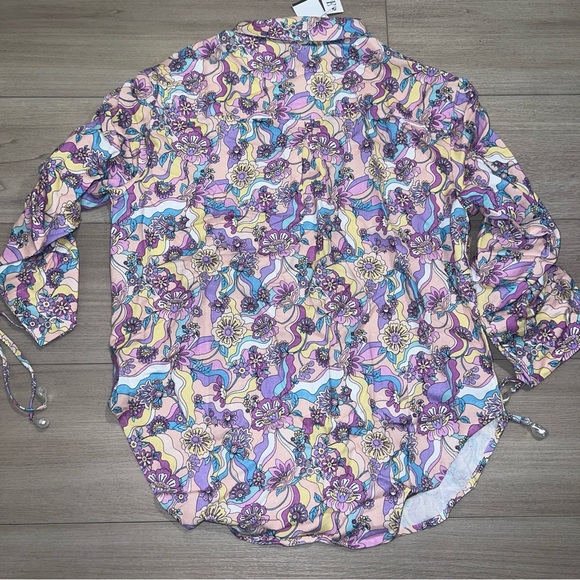 NEW LA PORTE Multicolor Swirl Print Linen Shirt Top Paperbag Pants Set Small S - Picture 15 of 16